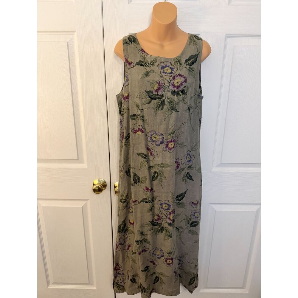 Vintage Habitat Womens Long Linen Floral Sleeveless Dress-AS IS